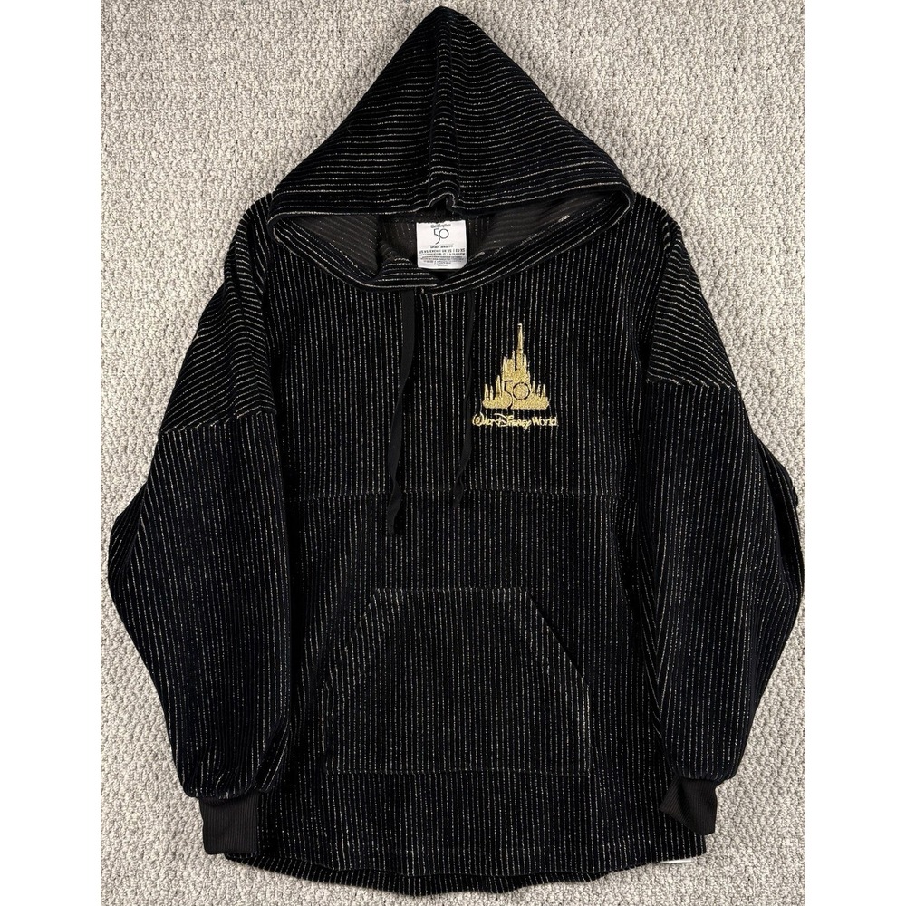 Disney World 50th Hoodie Spirit Jersey XS Black Corduroy Gold Logo
